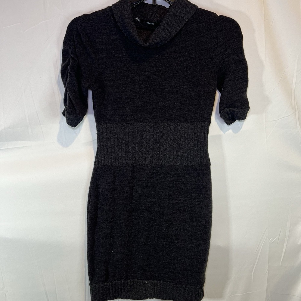 Maurices Sweater Dress Womens Size Small Black Gray 3/4 Long‎ Sleeve Turtle Neck